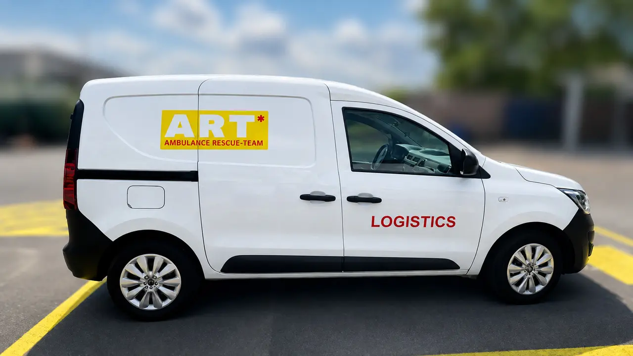 An ART Logistics van used for medical sample transport, parked outside