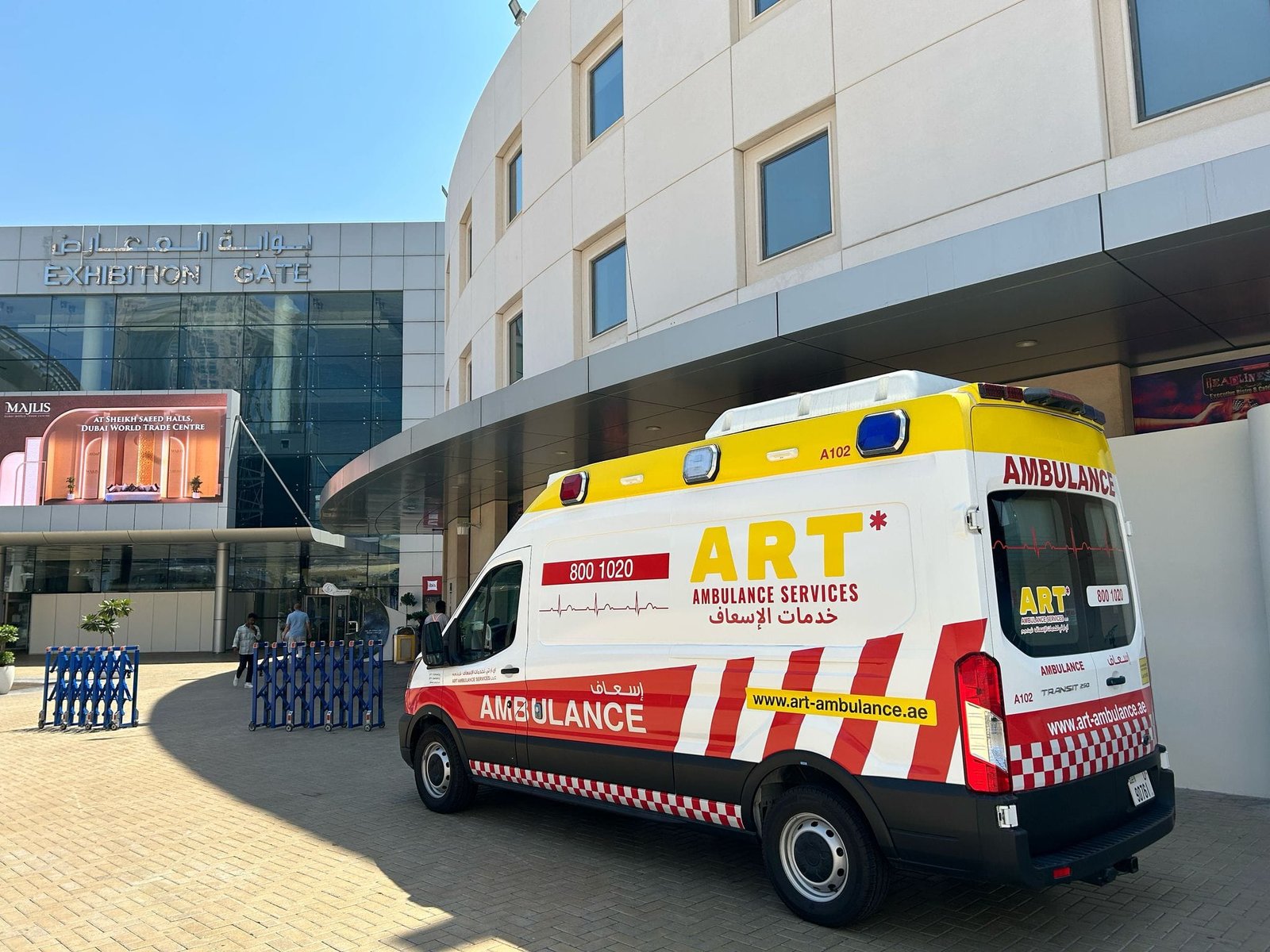 Ambulance parked in front of convention center